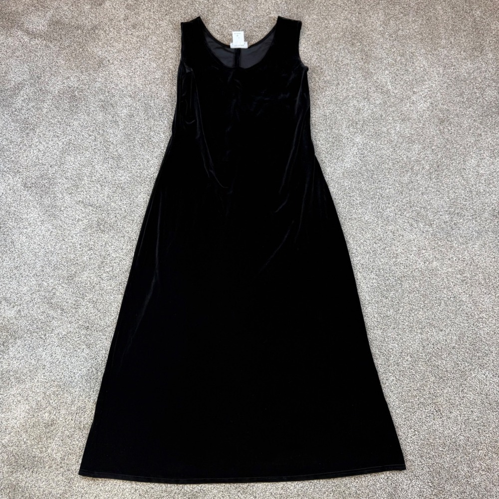 Vintage Coldwater Creek Black Velvet Maxi Dress Sleeveless Scoop Neck M